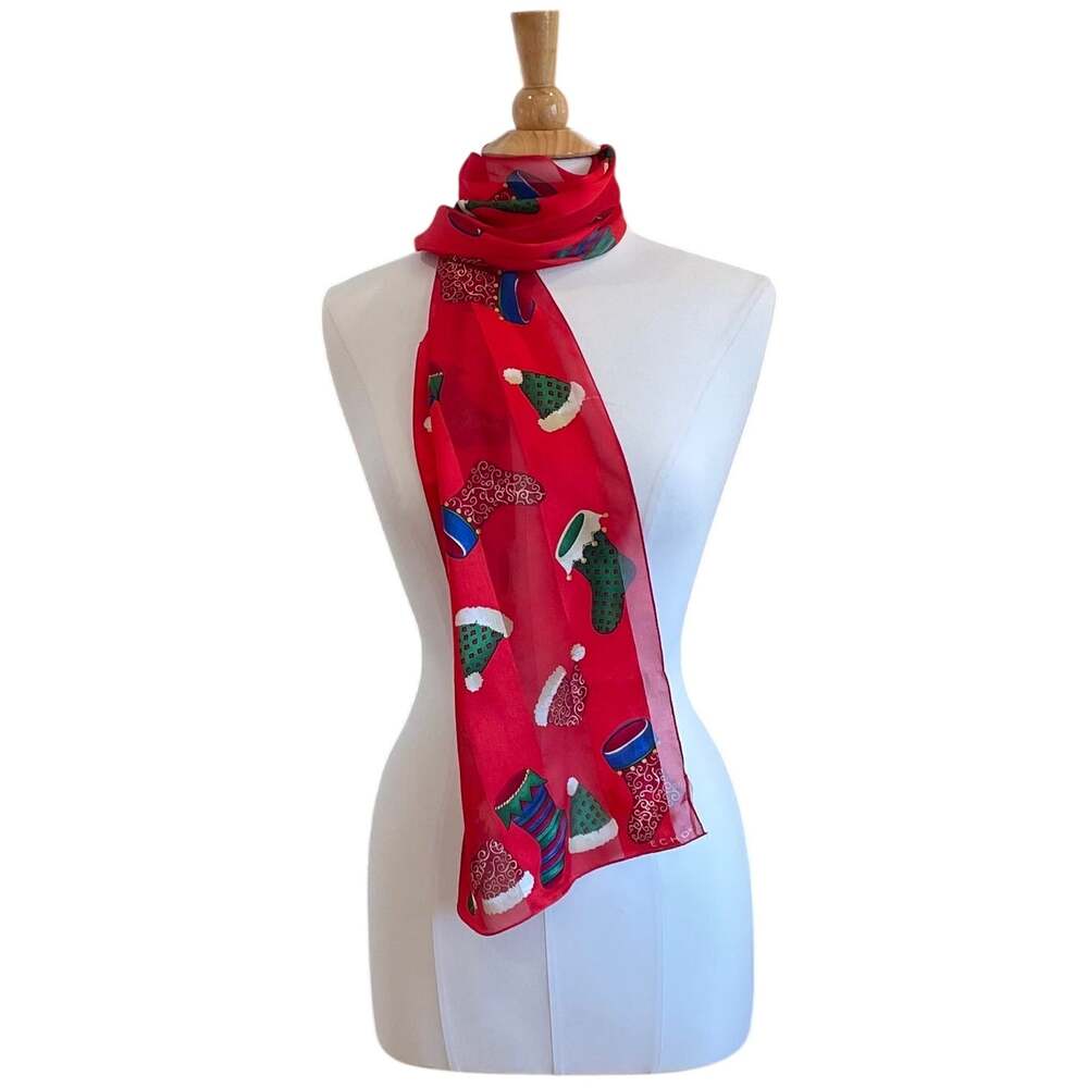ECHO Silk Blend Red Scarf with Christmas Stockings, 11 by 58 inches